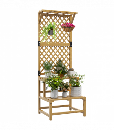 Outsunny Wooden Plant Stand with Trellis for Climbing Plants, Yellow