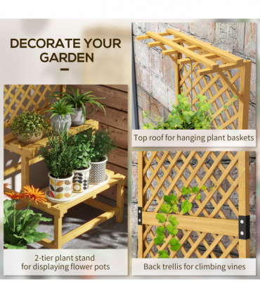 Outsunny Wooden Plant Stand with Trellis for Climbing Plants, Yellow