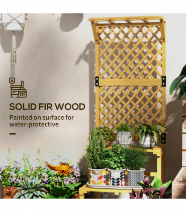 Outsunny Wooden Plant Stand with Trellis for Climbing Plants, Yellow