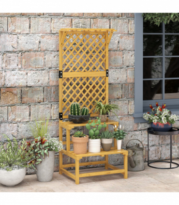 Outsunny Wooden Plant Stand with Trellis for Climbing Plants, Yellow