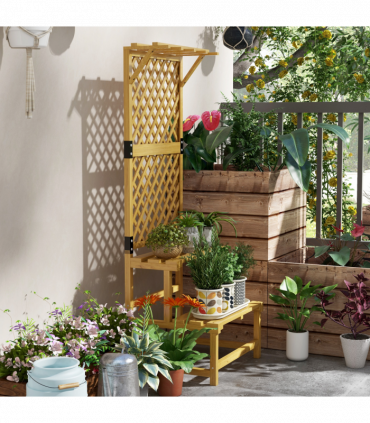 Outsunny Wooden Plant Stand with Trellis for Climbing Plants, Yellow