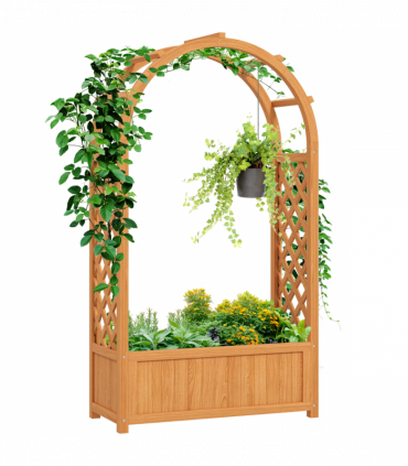 Outsunny Wooden Raised Garden Bed, Trellis Planter w/ Trellis, Fabric Liner