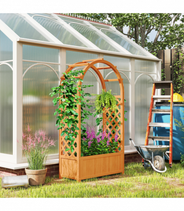 Outsunny Wooden Raised Garden Bed, Trellis Planter w/ Trellis, Fabric Liner