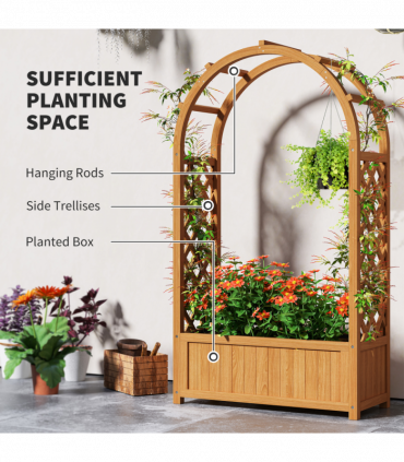 Outsunny Wooden Raised Garden Bed, Trellis Planter w/ Trellis, Fabric Liner