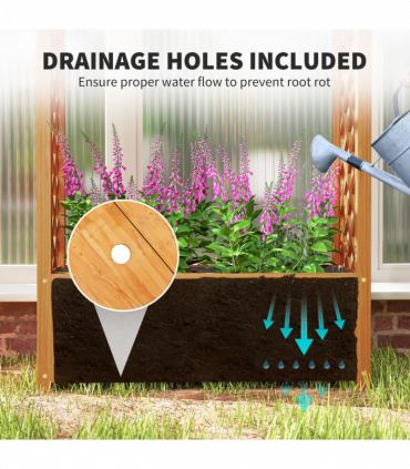Outsunny Wooden Raised Garden Bed, Trellis Planter w/ Trellis, Fabric Liner