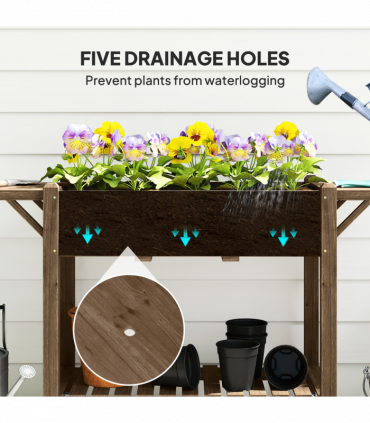 Outsunny Wooden Raised Planter with Lockable Wheels, Liner, Carbonised