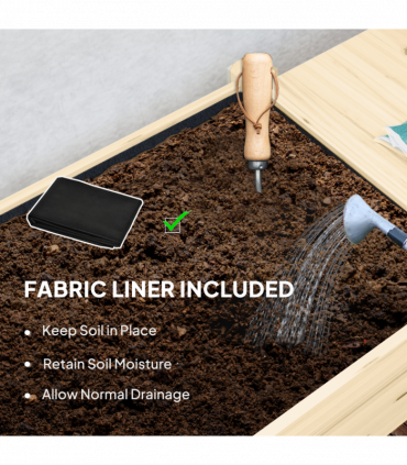 Outsunny Wooden Raised Planter with Lockable Wheels, Liner, Natural