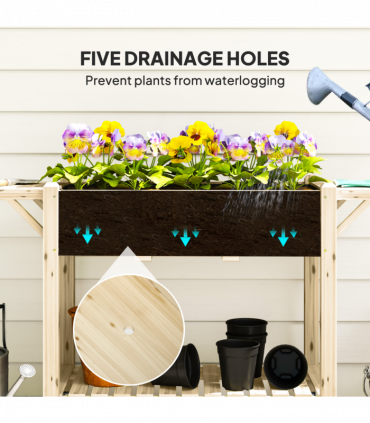 Outsunny Wooden Raised Planter with Lockable Wheels, Liner, Natural