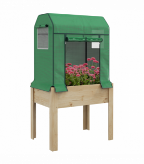 Outsunny Wooden Raised Planter with PE Greenhouse Cover and Bed Liner