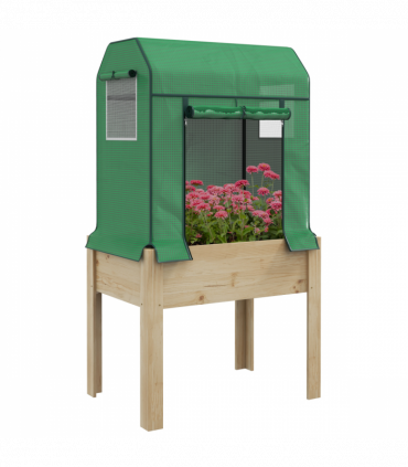 Outsunny Wooden Raised Planter with PE Greenhouse Cover and Bed Liner