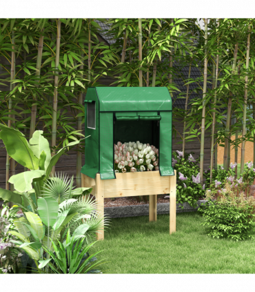 Outsunny Wooden Raised Planter with PE Greenhouse Cover and Bed Liner