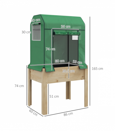 Outsunny Wooden Raised Planter with PE Greenhouse Cover and Bed Liner