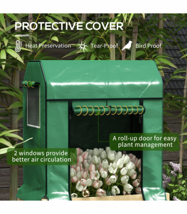 Outsunny Wooden Raised Planter with PE Greenhouse Cover and Bed Liner