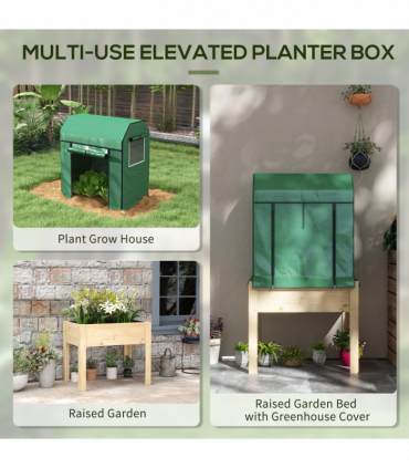 Outsunny Wooden Raised Planter with PE Greenhouse Cover and Bed Liner