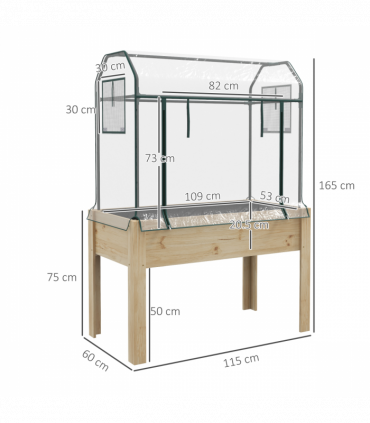 Outsunny Wooden Raised Planter, Garden Bed with Greenhouse Cover and Bed Liner
