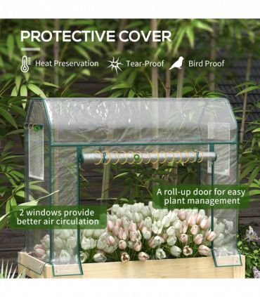 Outsunny Wooden Raised Planter, Garden Bed with Greenhouse Cover and Bed Liner