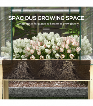 Outsunny Wooden Raised Planter, Garden Bed with Greenhouse Cover and Bed Liner
