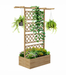 Outsunny Wooden Trellis Planter, Raised Garden Bed for Climbing Plants, Natural