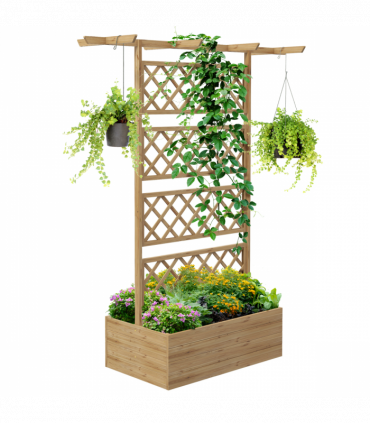 Outsunny Wooden Trellis Planter, Raised Garden Bed for Climbing Plants, Natural