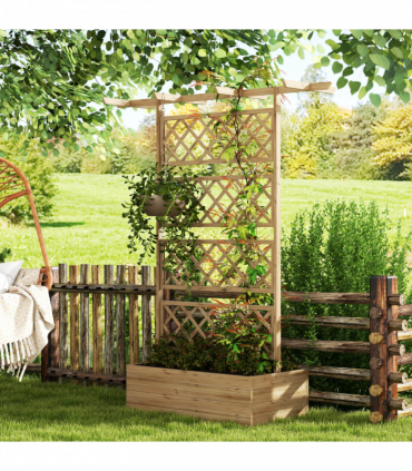Outsunny Wooden Trellis Planter, Raised Garden Bed for Climbing Plants, Natural