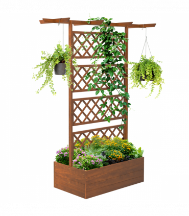 Outsunny Wooden Trellis Planter, Raised Garden Bed for Climbing Plants, Orange