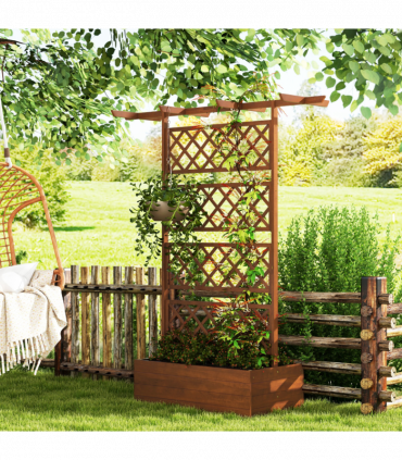 Outsunny Wooden Trellis Planter, Raised Garden Bed for Climbing Plants, Orange