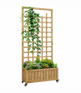 Outsunny Wooden Trellis Planter, Raised Garden Bed with Wheels and Bed Liner