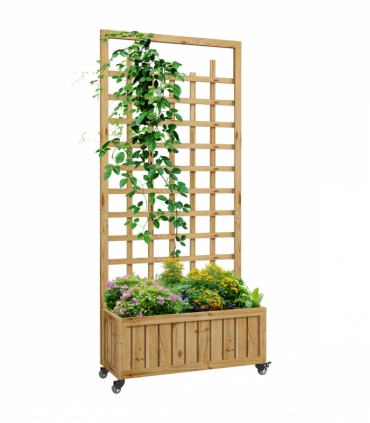 Outsunny Wooden Trellis Planter, Raised Garden Bed with Wheels and Bed Liner