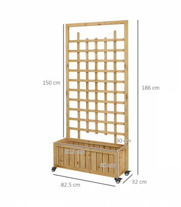 Outsunny Wooden Trellis Planter, Raised Garden Bed with Wheels and Bed Liner