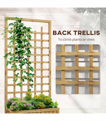 Outsunny Wooden Trellis Planter, Raised Garden Bed with Wheels and Bed Liner