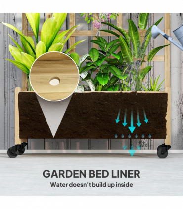 Outsunny Wooden Trellis Planter, Raised Garden Bed with Wheels and Bed Liner
