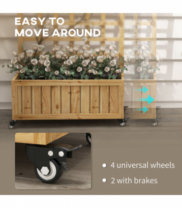 Outsunny Wooden Trellis Planter, Raised Garden Bed with Wheels and Bed Liner