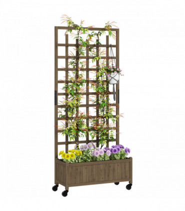 Outsunny Wooden Trellis Planter, Raised Garden Bed with Wheels and Bed Liner