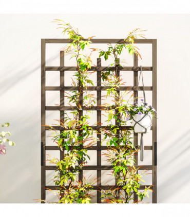 Outsunny Wooden Trellis Planter, Raised Garden Bed with Wheels and Bed Liner