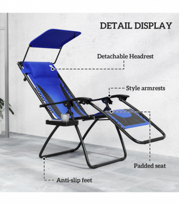 Outsunny Zero Gravity Lounger Chair, Folding Reclining Chair, Blue