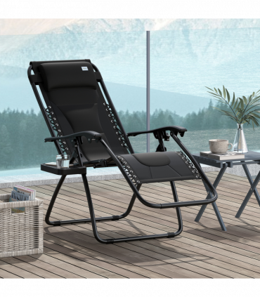 Outsunny Zero Gravity Lounger Folding Recliner Chair w/ Cup Holder Black