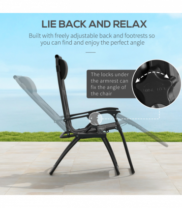 Outsunny Zero Gravity Lounger Folding Recliner Chair w/ Cup Holder Black