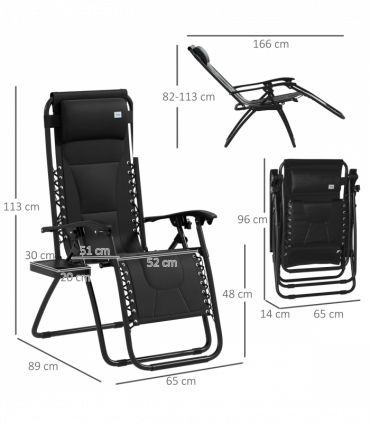 Outsunny Zero Gravity Lounger Folding Recliner Chair w/ Cup Holder Black