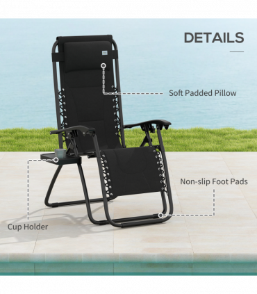 Outsunny Zero Gravity Lounger Folding Recliner Chair w/ Cup Holder Black