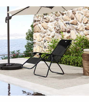 Outsunny Zero Gravity Lounger Folding Recliner Chair w/ Cup Holder Black