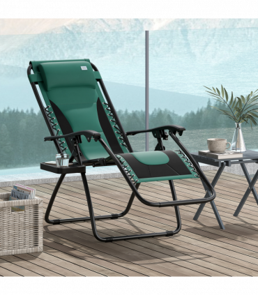 Outsunny Zero Gravity Lounger Folding Recliner Chair w/ Cup Holder Green