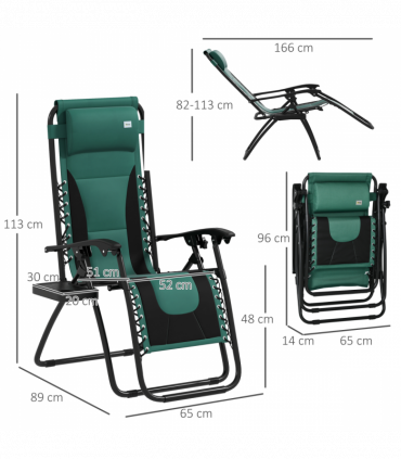 Outsunny Zero Gravity Lounger Folding Recliner Chair w/ Cup Holder Green