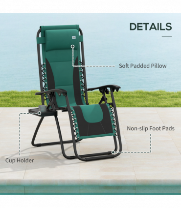 Outsunny Zero Gravity Lounger Folding Recliner Chair w/ Cup Holder Green