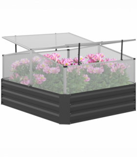 Outsuuny Galvanised Raised Garden Bed with Greenhouse and Cover, Dark Grey