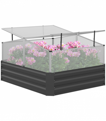 Outsuuny Galvanised Raised Garden Bed with Greenhouse and Cover, Dark Grey