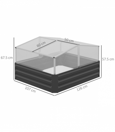 Outsuuny Galvanised Raised Garden Bed with Greenhouse and Cover, Dark Grey