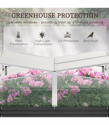 Outsuuny Galvanised Raised Garden Bed with Greenhouse and Cover, Dark Grey