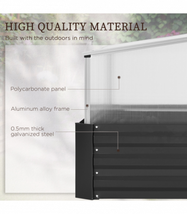 Outsuuny Galvanised Raised Garden Bed with Greenhouse and Cover, Dark Grey