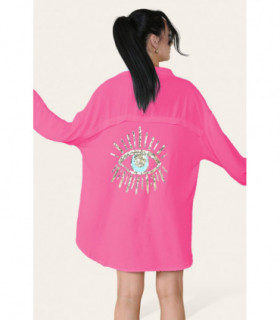 Oversized Long Sleeve Gold Sequin Eye Button Up Shirt