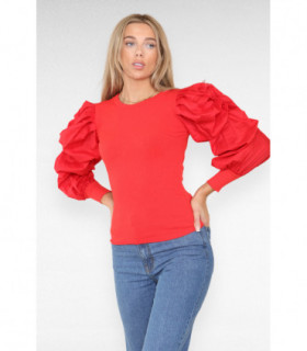 Oversized Puff Sleeves Ribbed Top